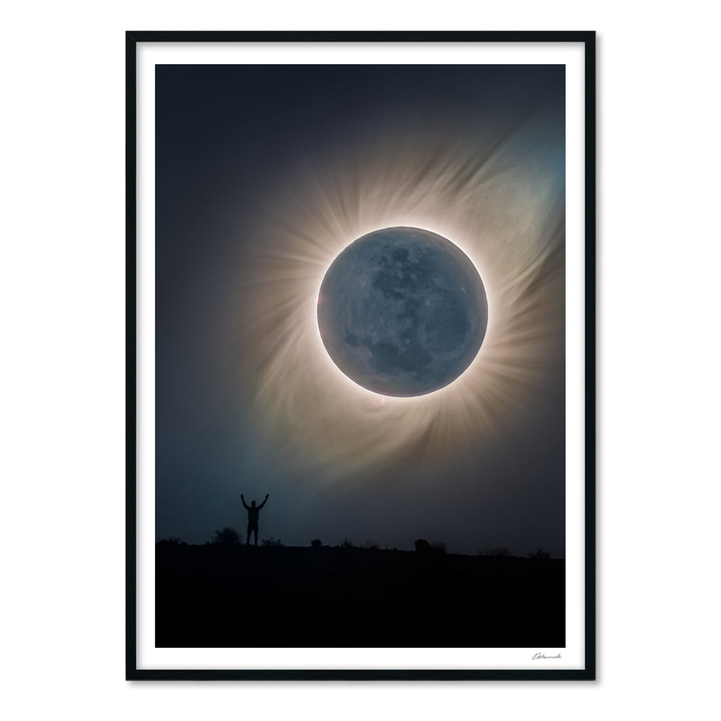 Man, Moon and Corona of the Sun, Total Solar Eclipse - Print 